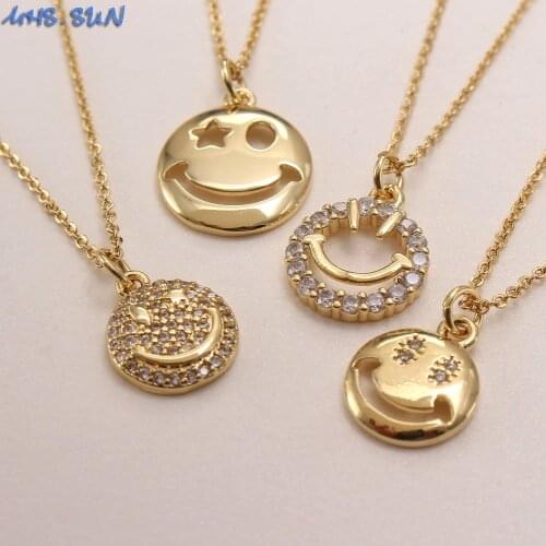 MHS.SUN Small Smiley Mosaic Zircon Pendant Chain Necklace Fashion Design Women Girl Choker Necklace 4 Style For Choose