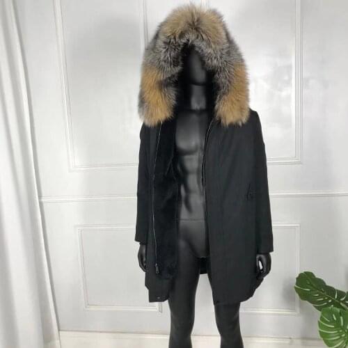 Men Parka Winter Jackets Natural Rabbit Fur Liner Coats Luxury Hooded Warm Fur Parkas