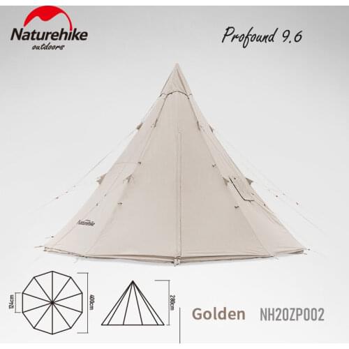 Naturehike Cotton Pyramid Tent-Profound 9.6 Cotton Blending Tent With Chimney 5-8 Person Waterproof 1000mm 18.5kg Breathable