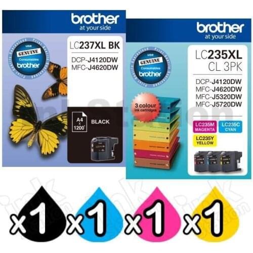 Newest long refillable inkjet cartridge LC235XL C M Y LC237XL BK for BROTHER DCP-J4120DW MFC-J4620DW DCP J4120DW MFC J4620DW