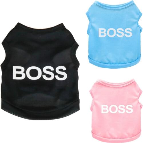 New Fashion Polyester Black Boss Letters Dog Pet Vest Clothes Summer Coat Pet Cat Puppy Clothing for Dogs Apparel