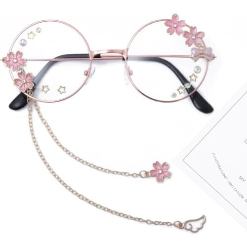 Cute Sakura Wing Pendant Clear Optical Glasses Frame Women Round Girls Retro Gothic Handmade Eyewear Bowknot Glass Oculos Gafas