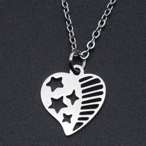 USA Flag Heart Stainless Steel Charm Necklace for Women Dropshipping Accept OEM Order Wholesale Dainty Steel Necklaces