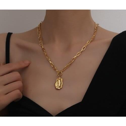 Titanium Steel Irregular Chunky Necklace for Women Gold Color Clavicle Chain Fashion Female Choker Jewelry Charm Necklace New
