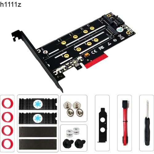 Riser Card PCIE to M2 Adapter Expansion Cards PCI-E X4 3.0 M.2 SSD SATA/NVME Protocol SSD Adapter M key/B key with 2pcs Heatsink
