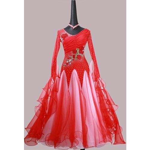 Ballroom Dance Dress For Women High Quality Competition Dresses Modern Waltz Tango Standard Ballroom Costume red MD1129