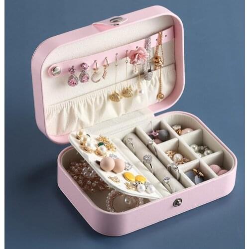 Portable Convenient Detachable Stylish Multi-occasional Faux Leather Earring Ring Necklace Lipstick Storage Case Showcase