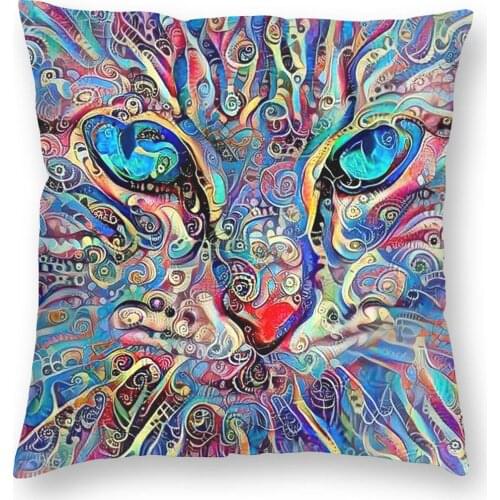 Psychedelic Violet Blue Cat Square Pillow Case Polyester Throw Pillow Novelty Pillowcover Home Decor