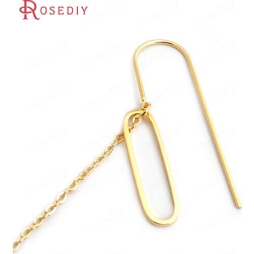 F134)6 pieces 93mm 24K Gold Color Brass with Long Oval and Tassel Chaing Earring Hook High Quality Accessories Jewelry Findings