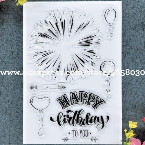 Balloons Fireworks HAPPY Birthday TO YOU Scrapbook DIY photo cards rubber stamp clear stamp transparent stamp 10x15cm 8101503