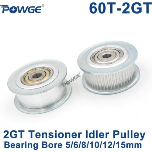 POWGE 60 Teeth 2GT Idler Timing Pulley synchronous Wheel Bore 5/6/8/10/12/15mm with Bearing for Width 10mm GT2 belt 60T 60Teeth