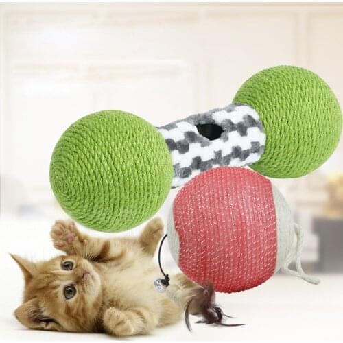 Cat Scratcher Ball Flying Saucer Type and Abrasion Resistance Natural Sisal Material Install The Sling Chicken Feathers