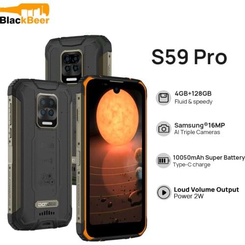 DOOGEE S59 Pro 5.71" Rugged Mobile Phone IP68/IP69K Waterproof Cellphone 4GB 128GB Helio P22 Smartphone 10050mAh 2W Loud Speaker