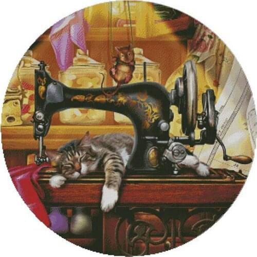 Modern Embroidery Sewing Machines and Kittens Counted Cross Stitch Samplers with 100% Cotton Floss &Free Shipping for Wall Decor