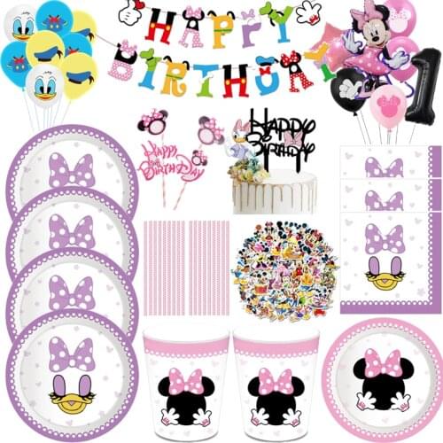 Disney Minnie Mouse Duck Daisy Theme Cutlery Kids Party Decor Birthday Party Baby Bath Cup Plate Party Supplies Dinner sets