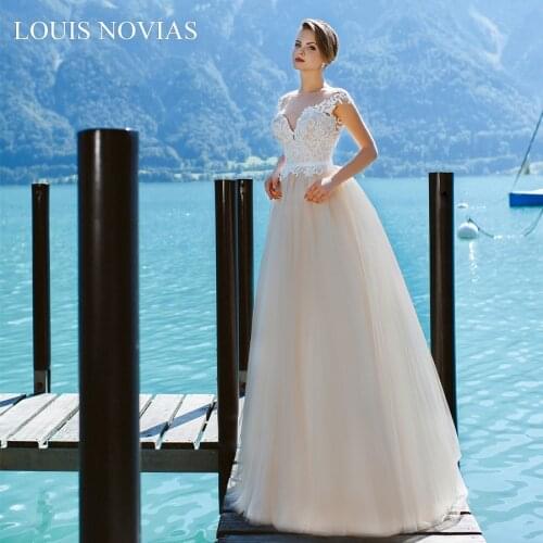 Louis Novias Princess Wedding Dress Sleeveless A-Line Robe Longue Illusion Backless Delicate Chiffon with Beading Embroidery