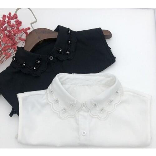 Vintage Female Handmade Bead Decoration Women Shirt Detachable Fake Collar Lapel Blouse Top Vestidos Tie Clothes Accessories