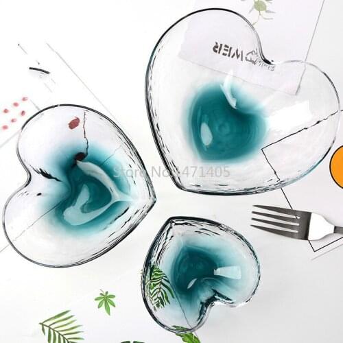 Japanese Creative Love Bowl Ins Wind Fruit Salad Bowl Transparent Heart-shaped Bowl Crystal Glass Bowl Color Dessert Bowl