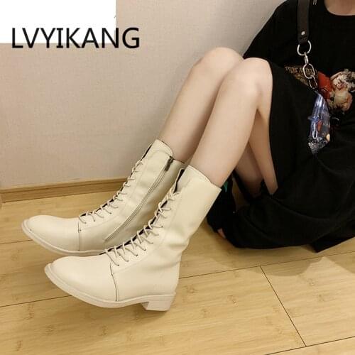 Botas Mujer Retro Solid Leather Lace-Up Ankle Bota Feminina Cano Curto Round Toe Shoes Outdoor PU Leather Winter Female Shoes