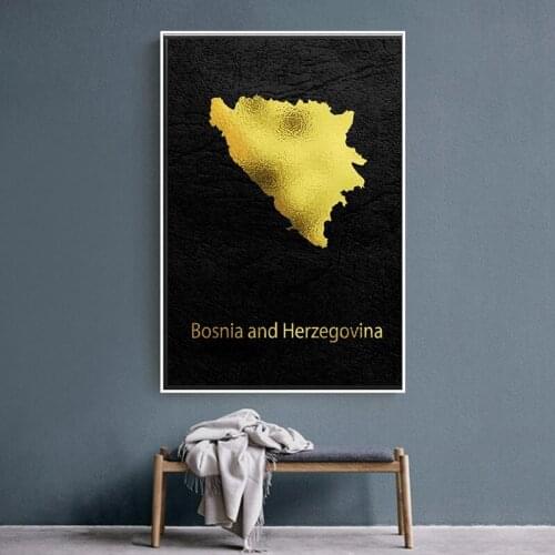 Gold Map Art Bosnia Canvas Painting Wall Art Picture Print Home Decoration Wall Painting Poster Decoration Living Room Frame