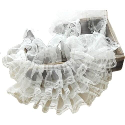 1M Pleated Guipure Mesh Tulle Lace Ribbon Embroidery Lace Fabric 7cm White Lace Fabric Trim Sewing For Dress Clothes Crafts PQ1