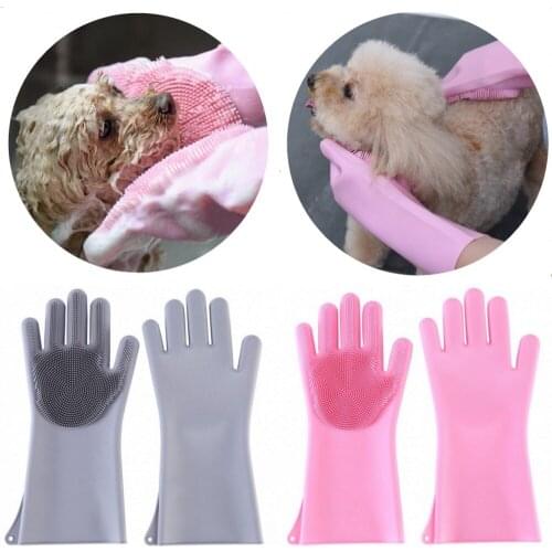 1 Pair Pet Dog Cat Grooming Bath Cleaning Brush Soft Silicone Pet Massage Gloves Waterproof Dishwashing Kitchen Supplies