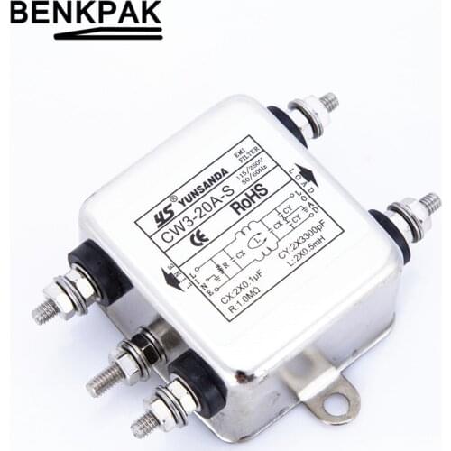 1pc 10A AC Power Single Phase EMI Filter CW3-10A-S Connector CW3-20A-S