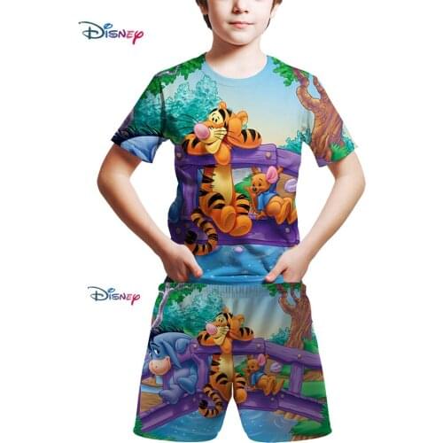 2021 Summer Kids T-Shirt suit Boys/Girls Cartoon Winnie the Pooh Children Short Sleeve Cloth 3D Printed Cute Tops 4T-14T