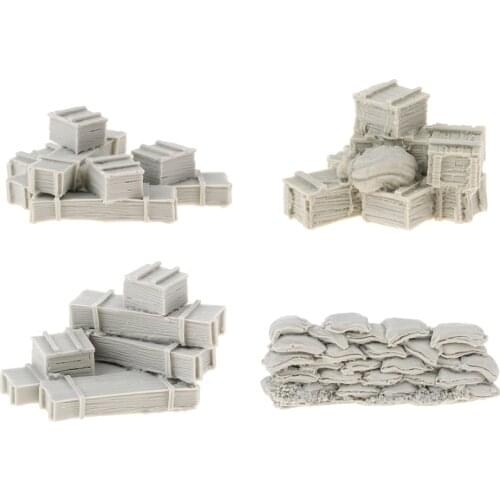 4 Lot 1/35 Resin Figure Kit Sandbag Wall With Crates Mini War Game WWII Box