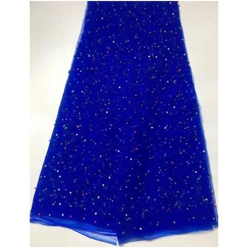 African with beads Net Lace,French Voile Guipure tulle mesh Lace Fabric For dress party 5yd/lot Free Shipping ELL002 BLUE