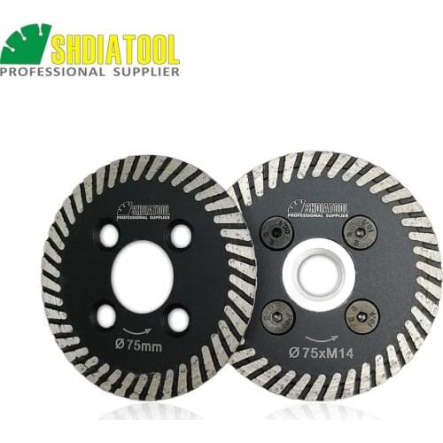 SHDIATOOL 1pc 75mm Hot Pressed Mini Turbo Diamond Engraving Saw Blade With Removable M14 Flange and 1pc 75mm Blade Cutting Disc