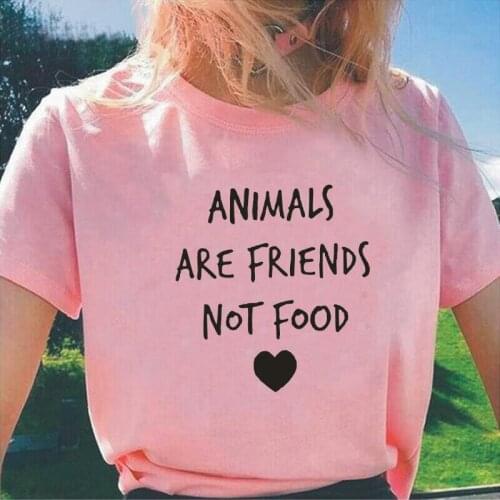 ANIMALS ARE FRIENDS Not Food Letters Print Women Tshirt Short Sleeve Casual Harajuku Tee Shirt Femme Hipster T Shirt Women Tops