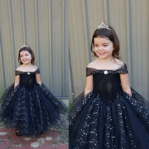 Girls Black Glitter Tutu Dress Kids Sparkle Tulle Dress Ball Gown Children Birthday Party Evening Banquet Costume Princess Dress