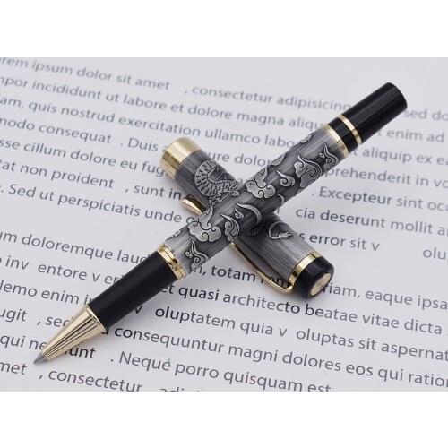 Jinhao 5000 Vintage Luxurious Metal Rollerball Pen Beautiful Dragon Texture Carving, Gray Color Ink Pen for Office Business
