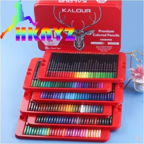 KALOUR 180 Colored Pencil Set 3.8 MM Core Soft Oil Color Pencils for Rich Pigment Colour Pencil Iron Box Set