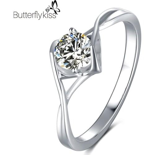 BK 0.5ct Moissanite Ring Genuine Silver Angel Kiss Customized White/Yellow/Rose Gold Diamond Rings For Woman Fine Jewelry