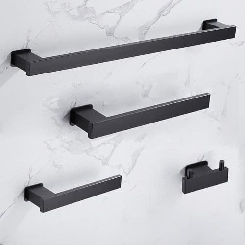 Space Aluminum Bathroom Storage Towel Rack Toilet Paper Holder Robe Hook Towel Ring Wall Hanging 4pcs Black Bathroom Accessories