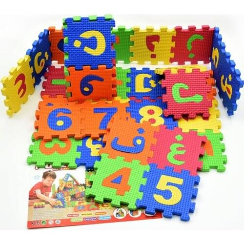 Arabic Alphabet Toys Kids Baby Play Puzzle Mats 9 * 9CM 5.5*5.5cm Carpet Rugs Babies 28PCS Language & 8PCS Number for kids