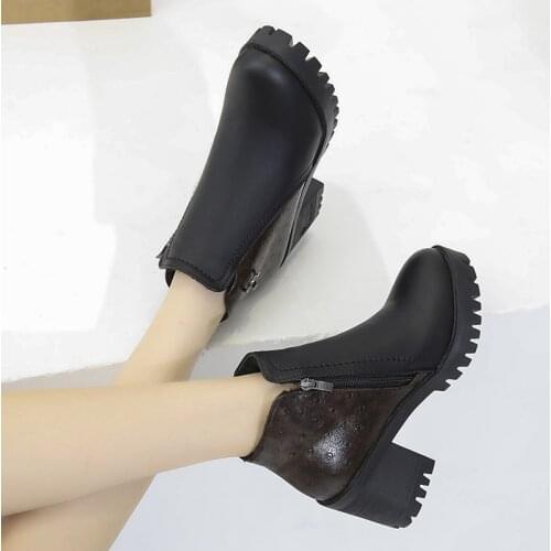 Nice Botas Mujer Vogue Women Boots Square Heel Platforms Zapatos Mujer PU Leather Thigh High Pump Boots Motorcycle Shoes