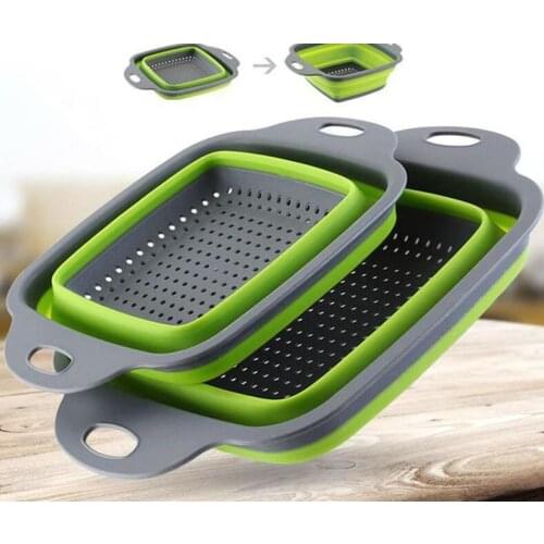 Kitchen Foldable Fruit Vegetable Washing Basket Strainer Portable Silicone Colander Collapsible Drainer With Handle Kitchen Tool