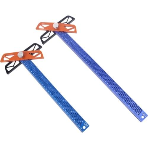 300/400mm Hole Ruler Aluminum Alloy T Type Square Gauge Adjustable Angle Woodworking Scriber Marking Ruler Line Scribing