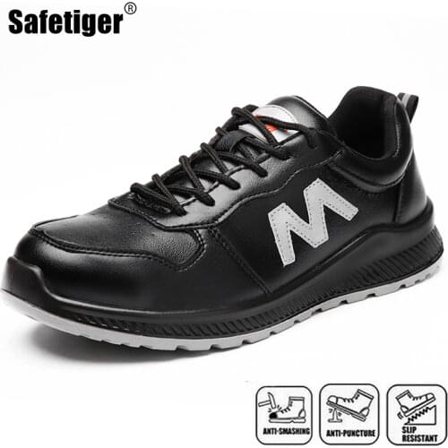 Large Size 36-46 PU Leather Mens Safety Shoes Steel Toe Sneakers Breathable Work Shoes Construction Protective Footwear
