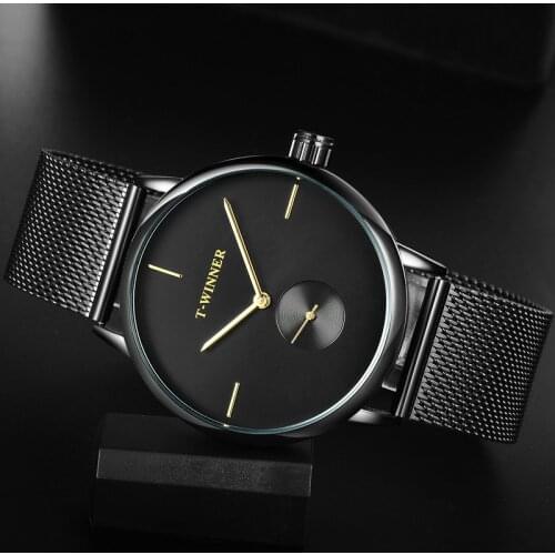 T-WINNER Men Mechanical Watches Winner Top Brand Hand Wind Stainless Steel Leather Strap Forsining Simple Man waterproof Clock