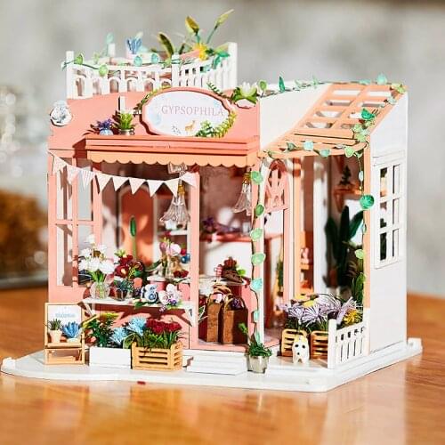 DIY DollHouse Kit Miniature House Flower Shop Roombox Assemble Model Birthday Gift Toys For Children Wooden Doll House Furniture