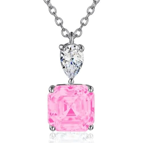Princess cut Lab Pink Diamond Pendant 100% Real 925 Sterling Silver Wedding Pendants Necklace For Women Bridal Choker Jewelry