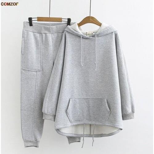2021 Autumn winter women korean two piece sets hoodie+pants fleece thick womens casual suit plus size clothing XL-3XL
