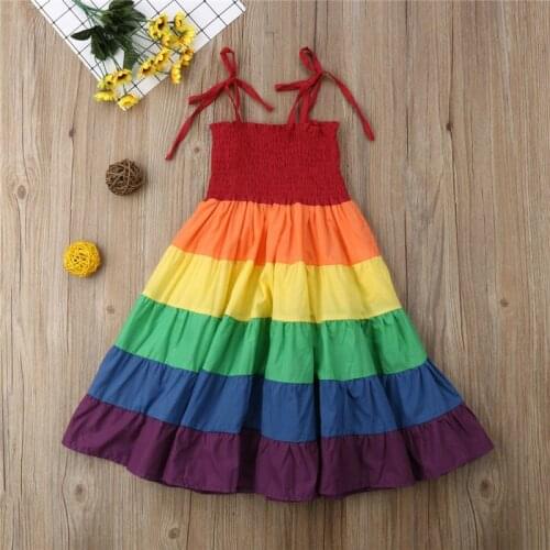 2-7 Years Baby Girl Rainbow Pageant Party Princess Dress Kid Sundress Toddler Colorful Clothes Tutu Dresses