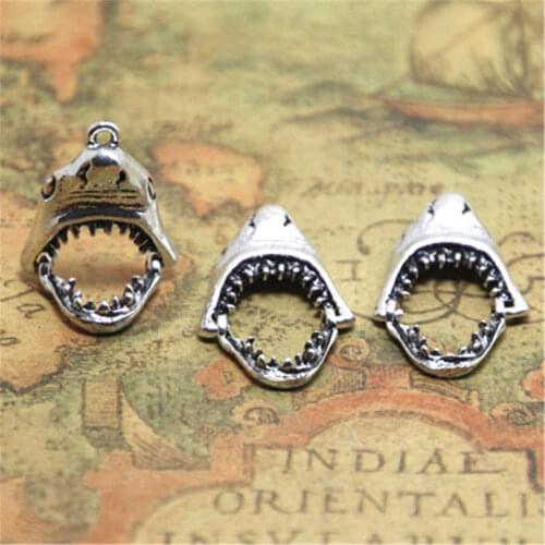 4Pcs 18X29mm Movable Shark Mouth Connector Charms Antique Silver Color Tone Pendant Findings Accessories Handmade Jewelry Make