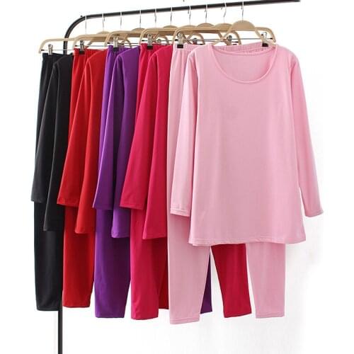 Large Size Pajamas Women 200 Kg Autumn And Winter Bottoming Shirt Leggings Plus Velvet Thick Stretch Thermal Underwear Set