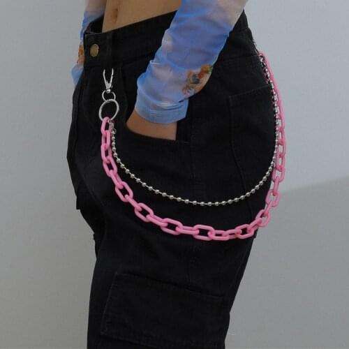 2 Layer Rock Punk Hip-hop Handmake Pants Chain Waist Belt Acrylic Candy Color Metal Chain Belts for Women Trouser Accessories
